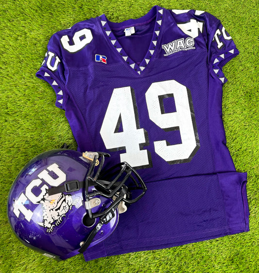 TCU Horned Frogs Marvin Mullins 1997 Game Worn College Football Jersey (46/XL) and Game Used Helmet