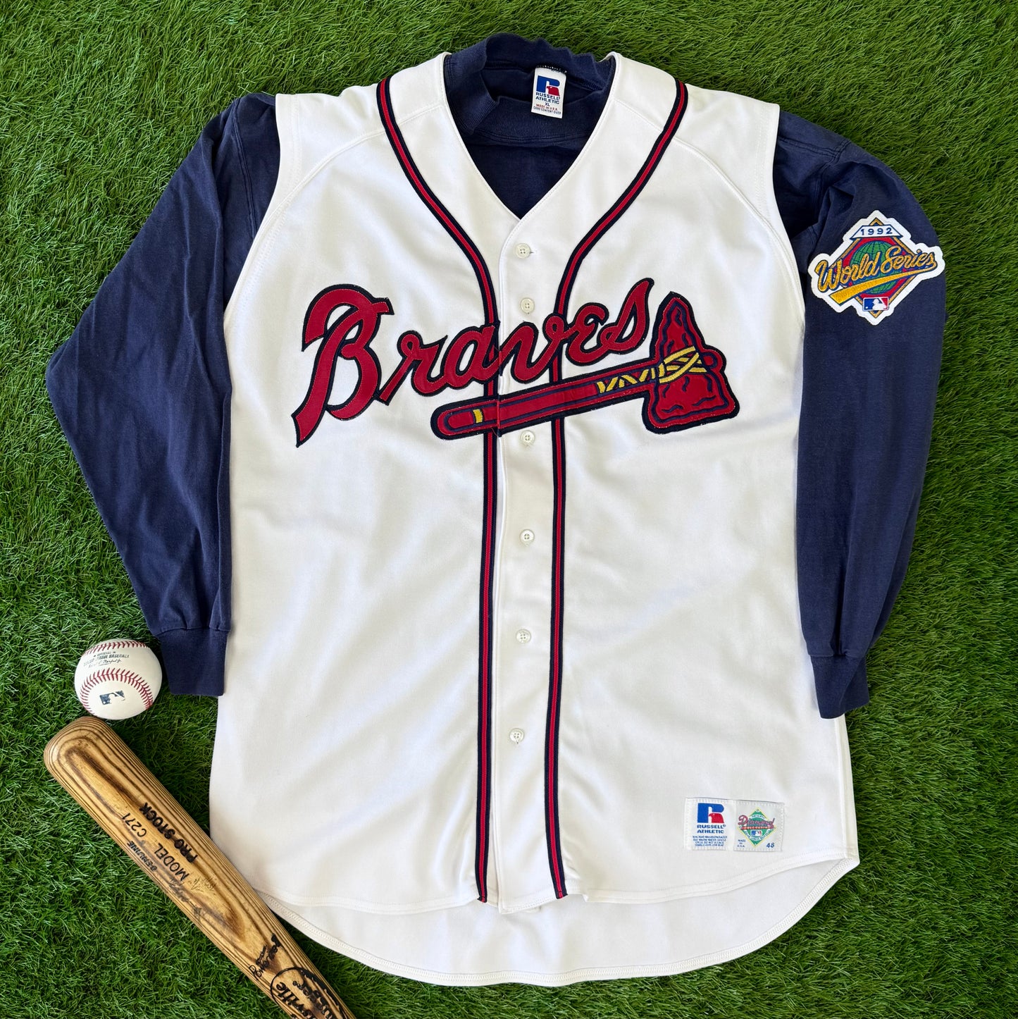 Atlanta Braves Deion Sanders 1992 World Series MLB Baseball Vest Jersey and Undershirt (48/XL)