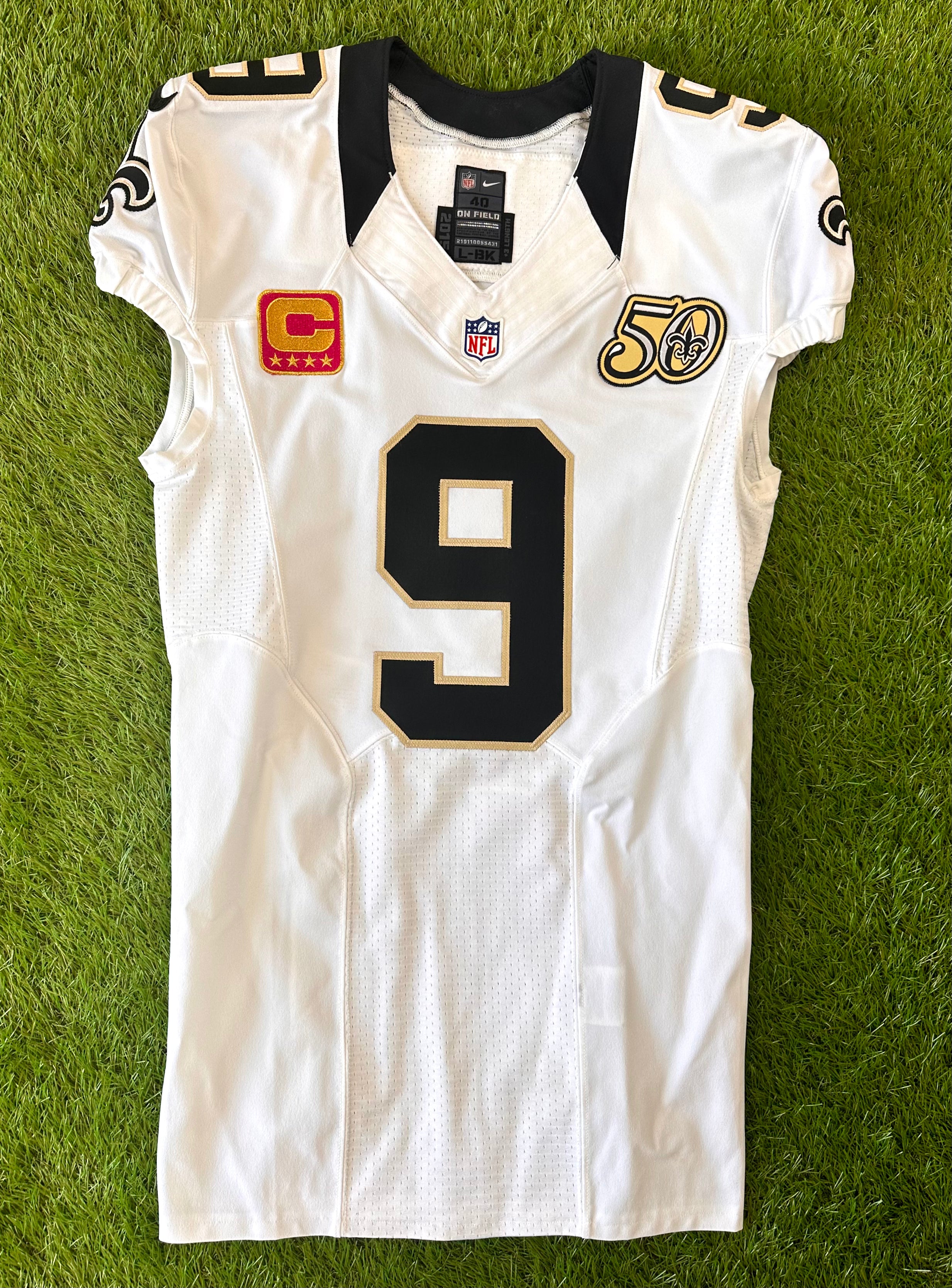 Drew brees nike jersey with captains patch hotsell