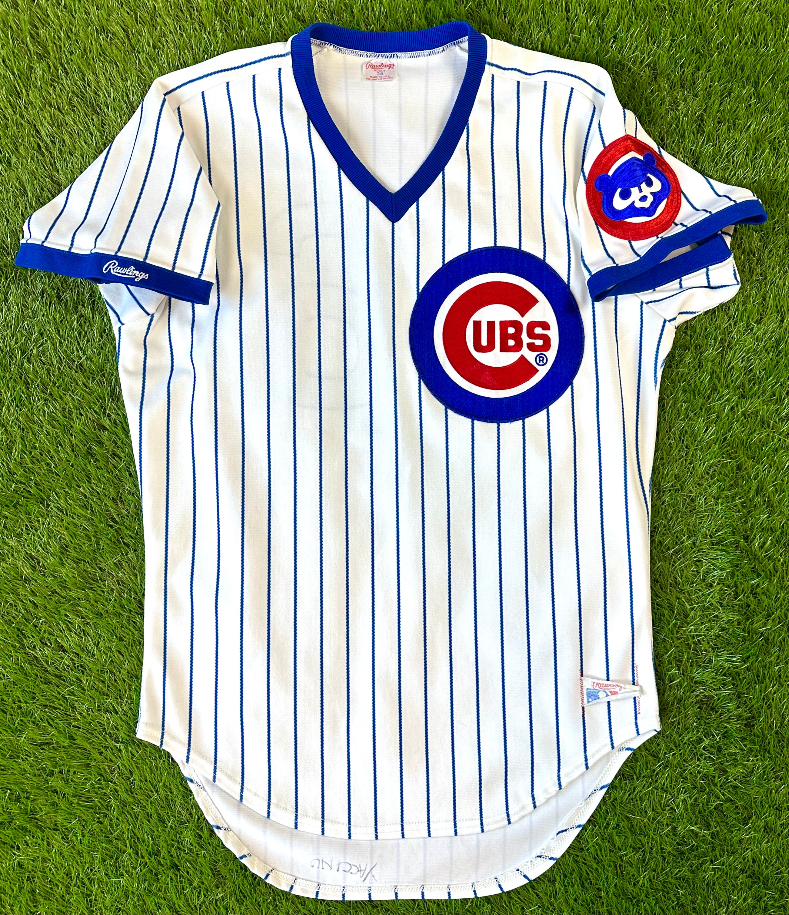 Gary Matthews Signed Chicago Cubs White Pinstripe Majestic Replica Baseball  Jersey w/Sarge