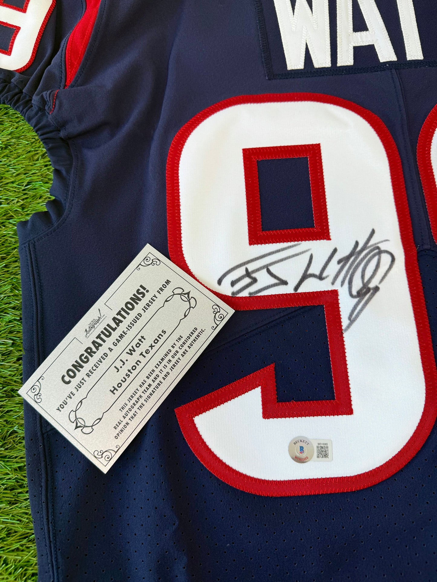 Houston Texans J.J. Watt 2020 Autographed Team Issued NFL Football Jersey (44/Large)