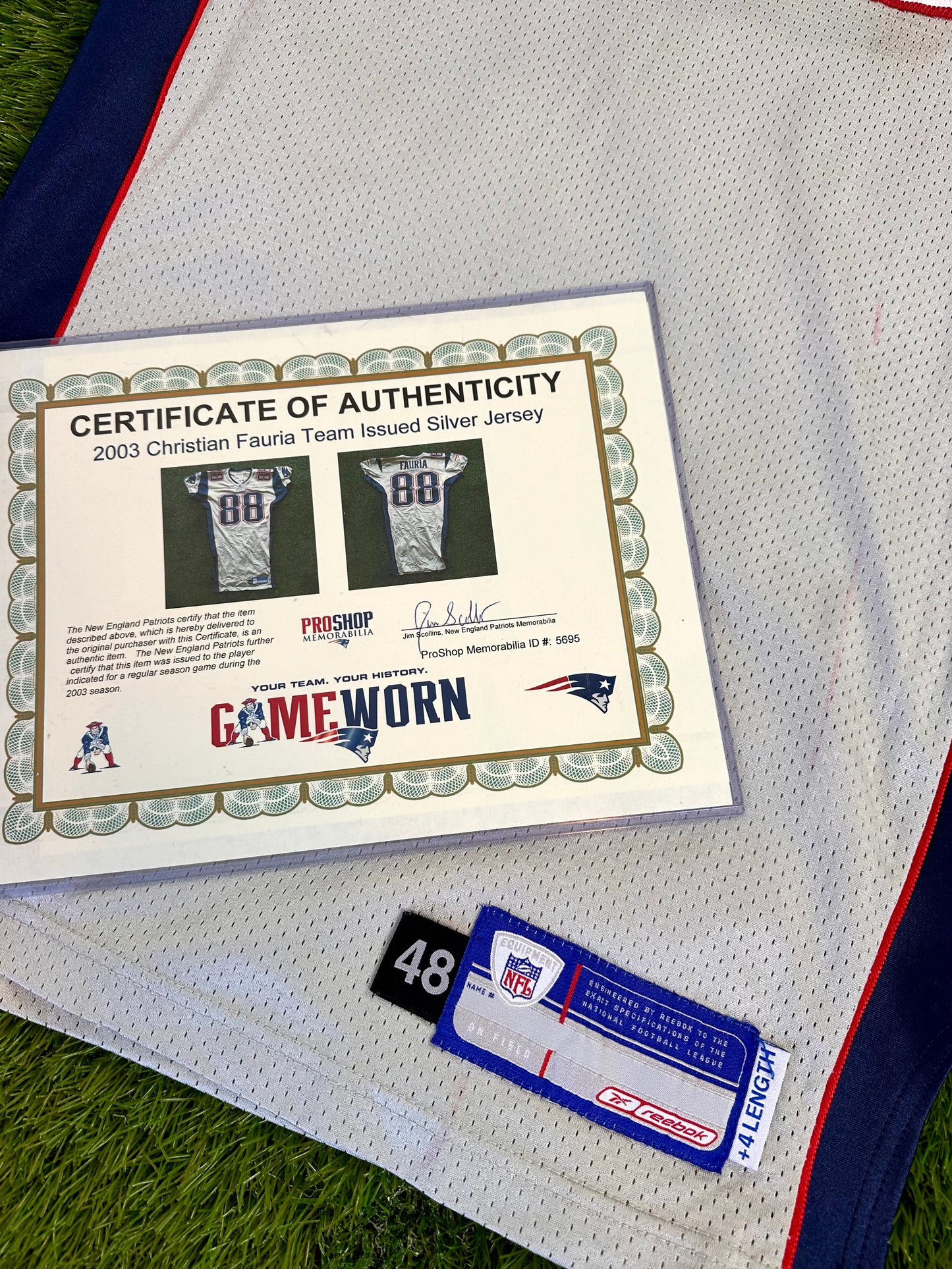 New England Patriots Christian Fauria 2003 Game Issued (Worn?) Silver Alternate NFL Football Jersey (48/XL)