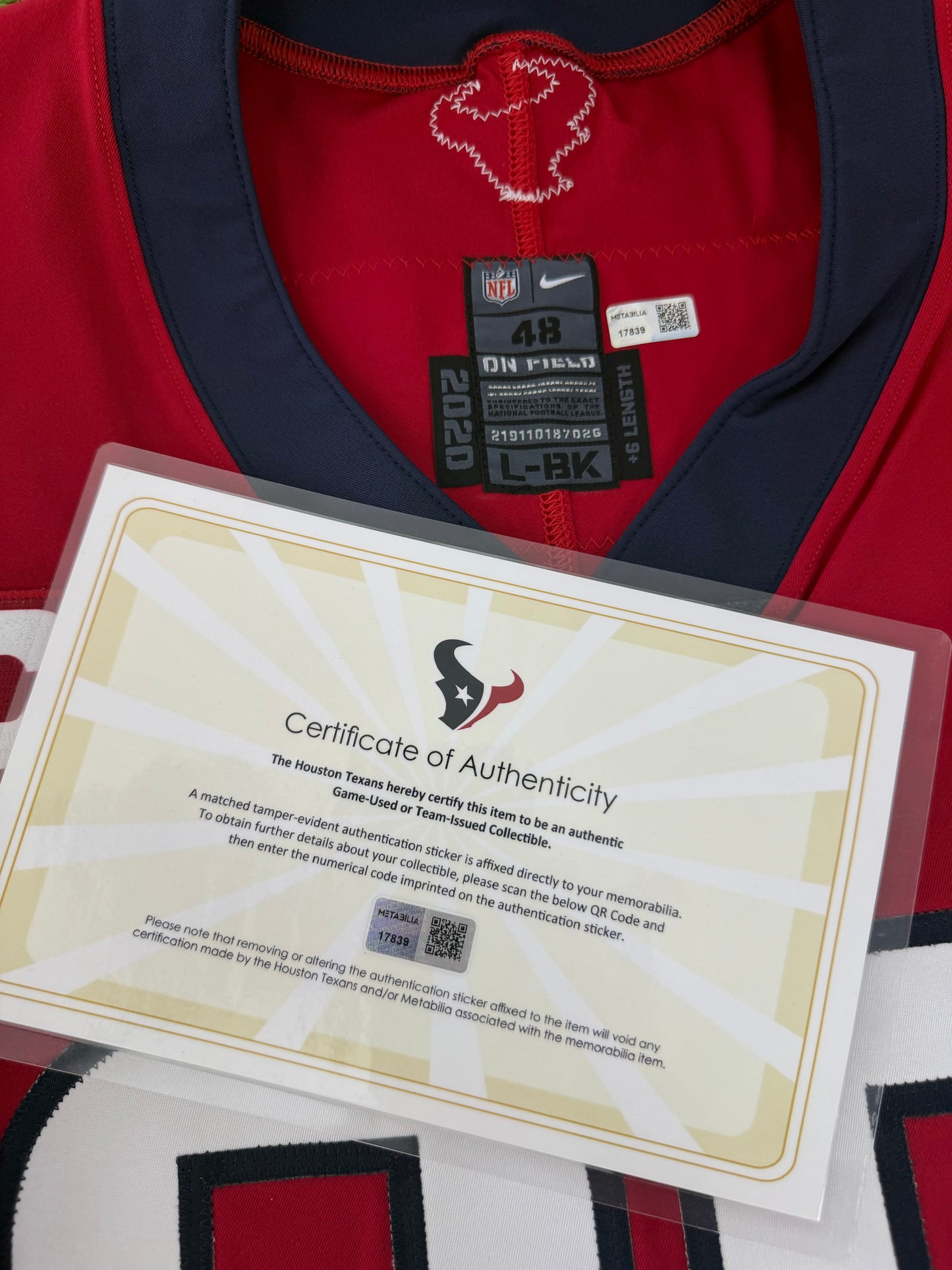 Houston Texans J.J. Watt 2020 Team Issued NFL Football Jersey (48/XL)