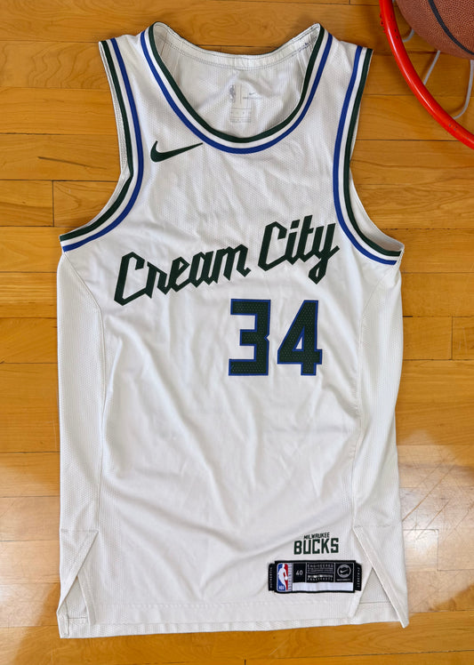 Milwaukee Bucks Giannis Antetokounmpo 2019-2020 “Cream City” NBA Basketball Jersey (40/Small)