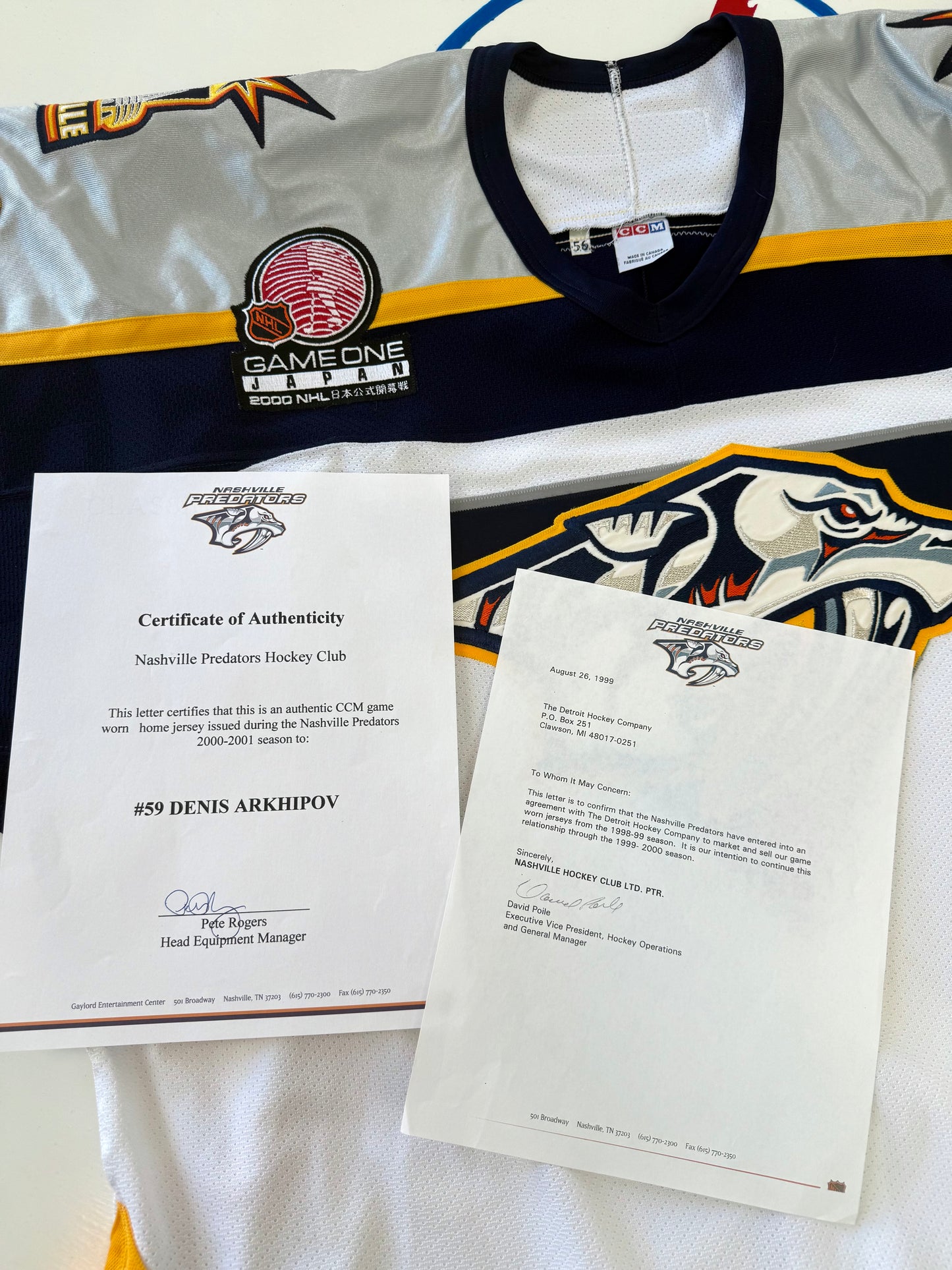 Nashville Predators Denis Arkhipov 2000 Game One Japan NHL Hockey Jersey (56/XXL)