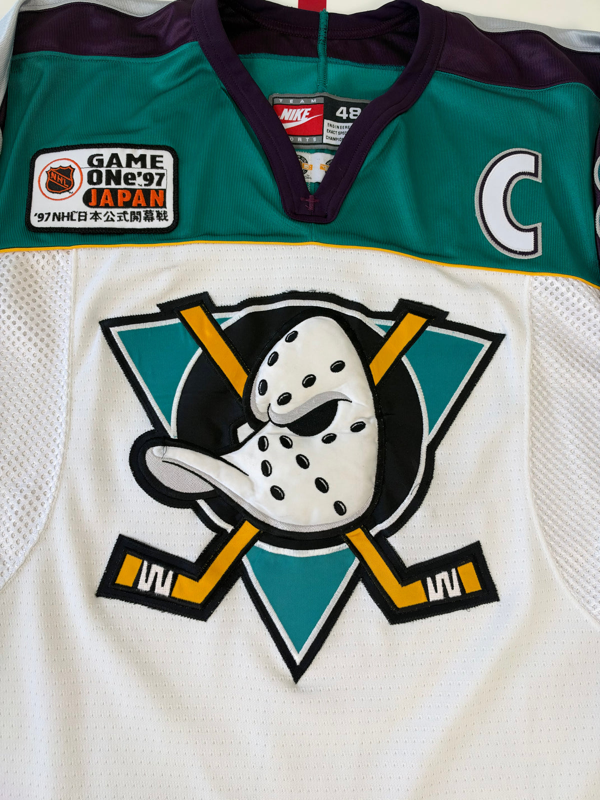 Anaheim Mighty Ducks Teemu Selanne 1997 Japan Game One NHL Hockey Jersey (48/Medium)