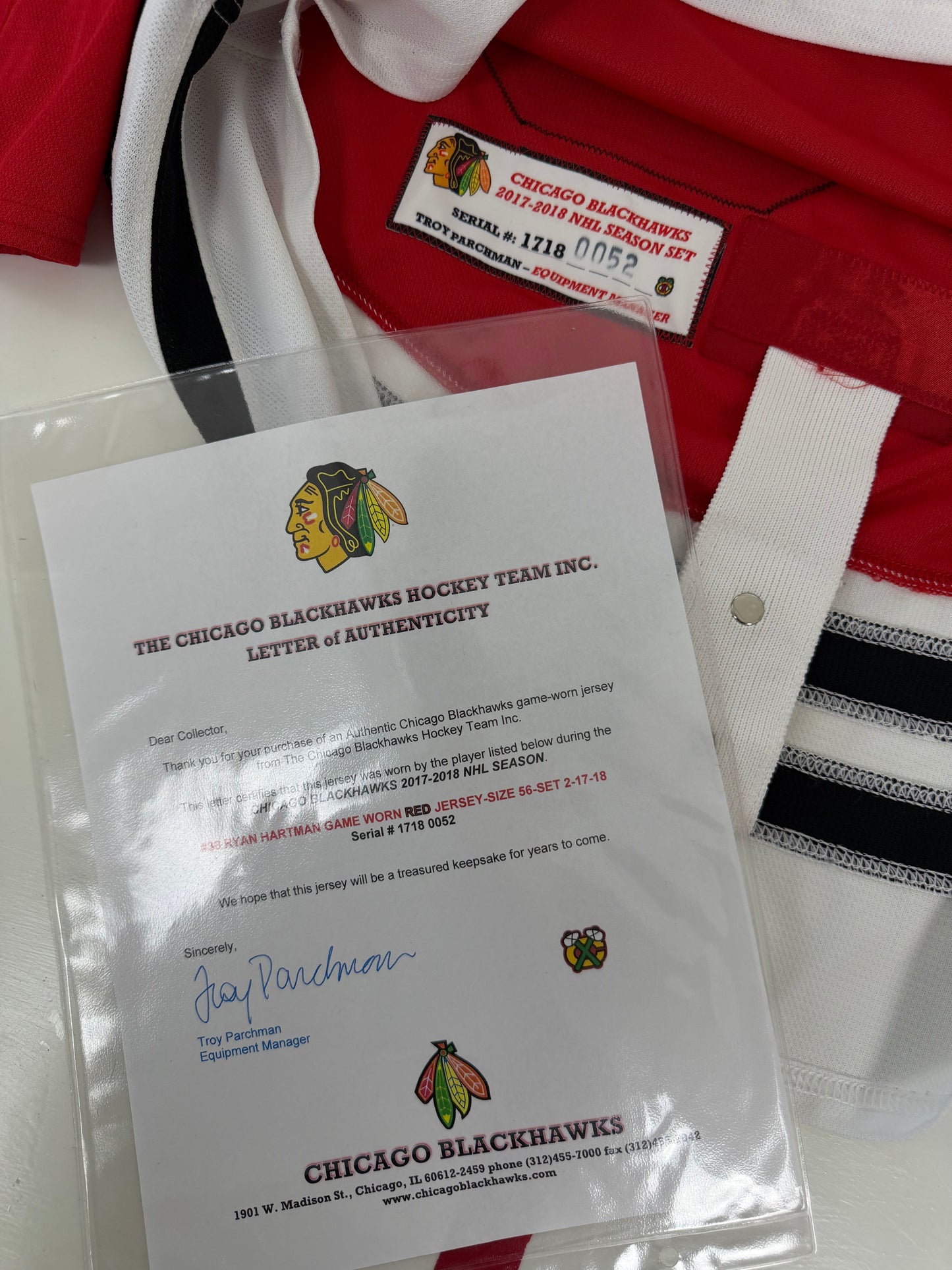 Chicago Blackhawks Ryan Hartman Game Worn 2017-2018 NHL Hockey Jersey (56/XXL)
