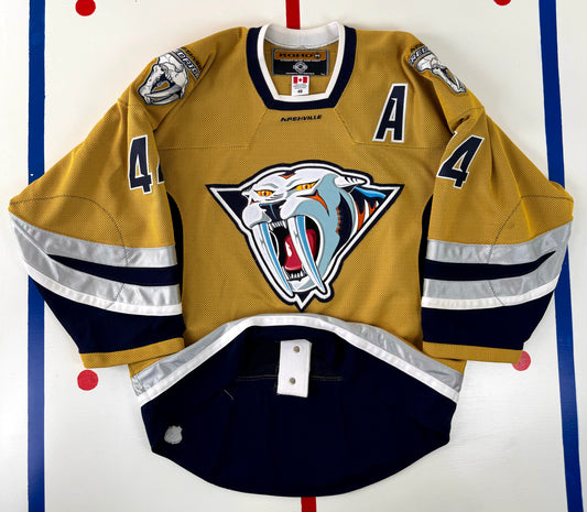 Nashville Predators 2003-2004 Kimmo Timonen “Mustard Cat” NHL Hockey Jersey (48/Large)