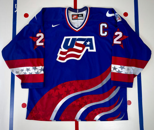 Team USA Brian Leetch Autographed 2004 World Cup of Hockey Jersey (56/XXL)