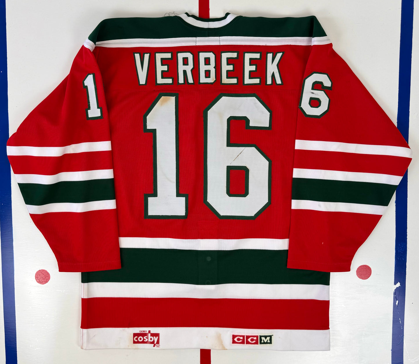 New Jersey Devils Pat Verbeek 1987 Preseason Game Worn NHL Hockey Jersey (48/Large)