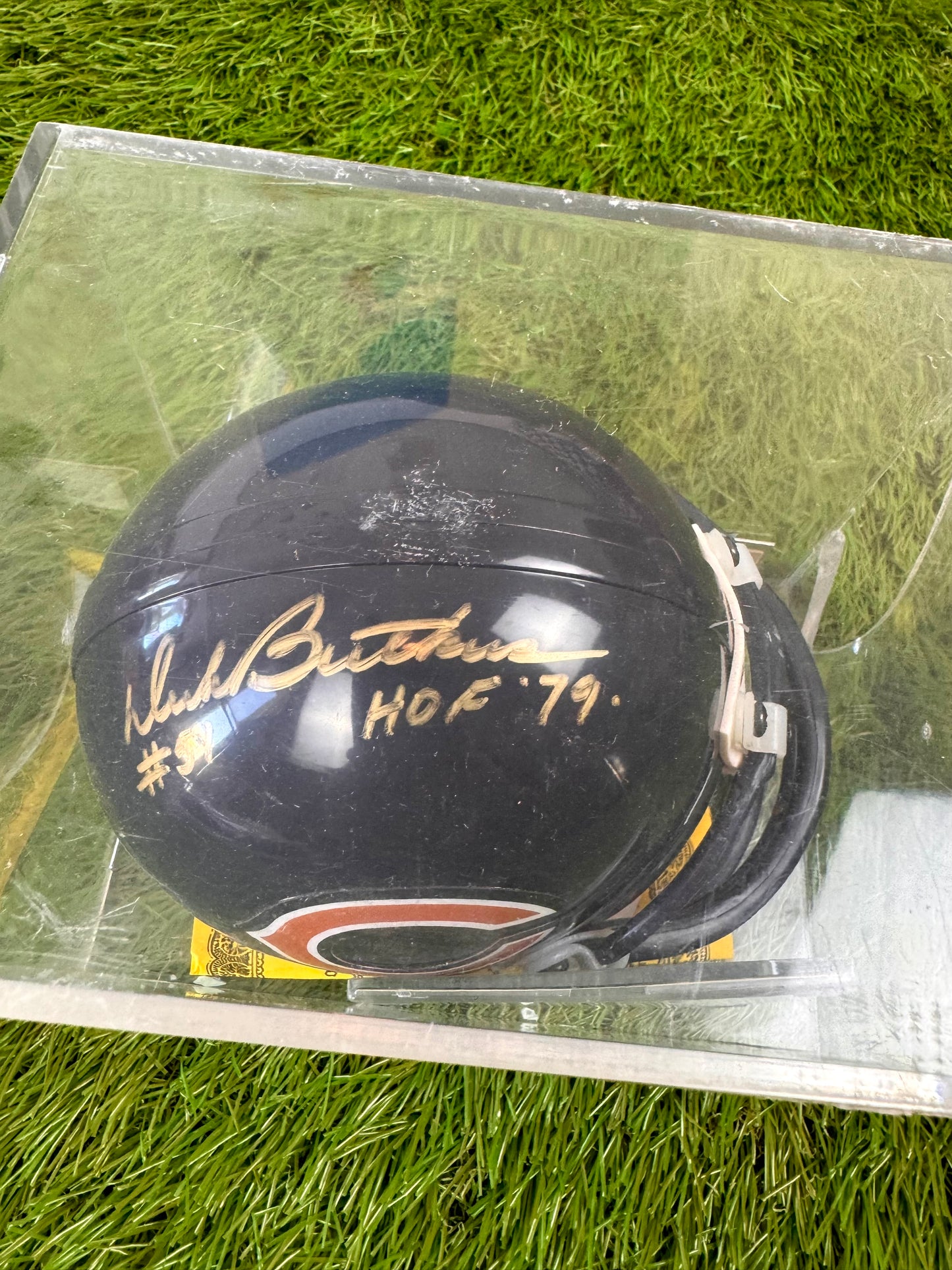 Chicago Bears Dick Butkus Signed Autographed NFL Mini Football Helmet and Card