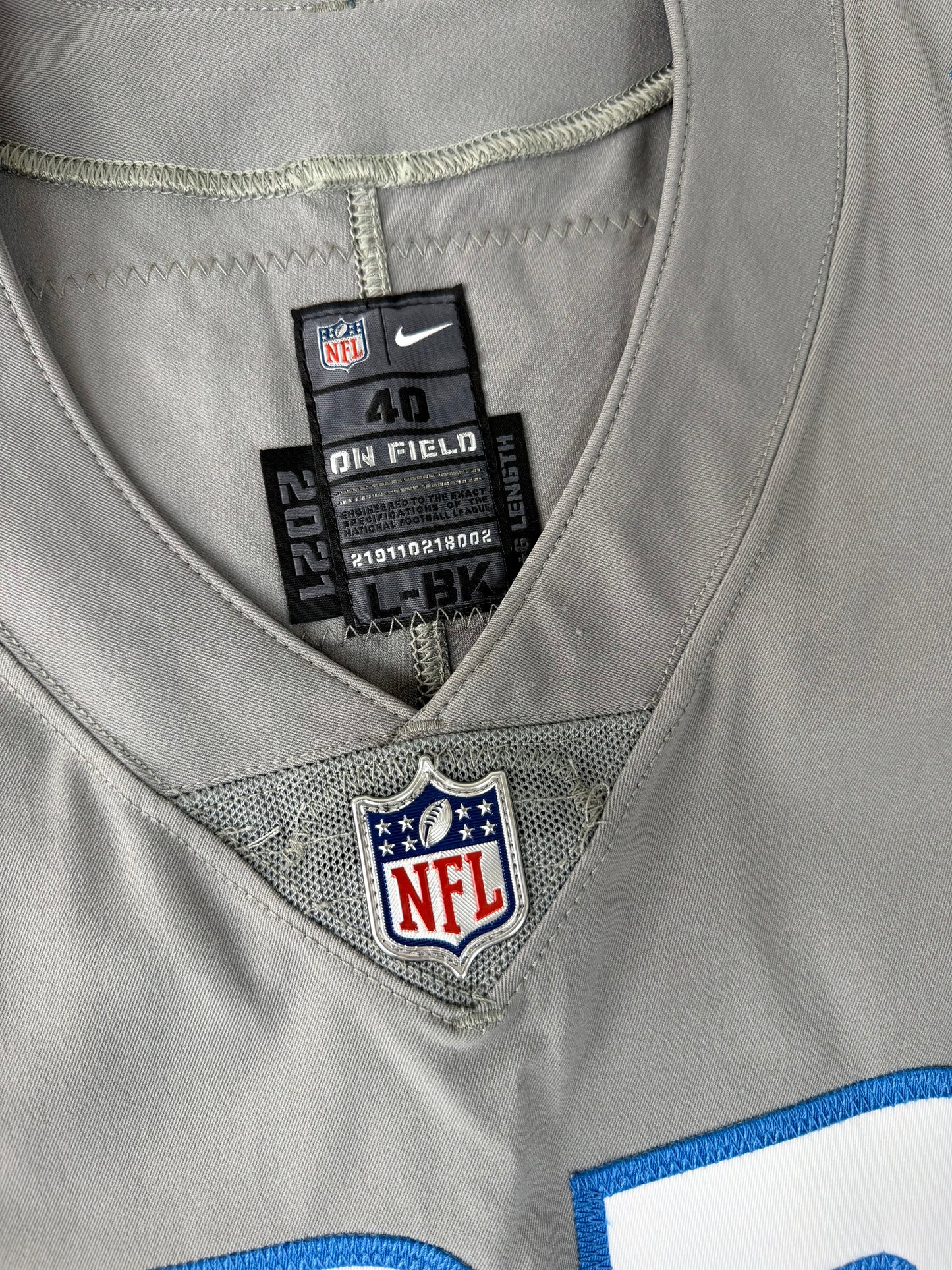 Detroit Lions D’Andre Swift 2021 Game Issued Gray Alternate NFL Football Jersey (40/Medium)