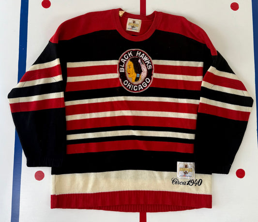 Chicago Blackhawks “Black Hawks” 1940 NHL Hockey Wool Sweater Jersey (Large/XL)