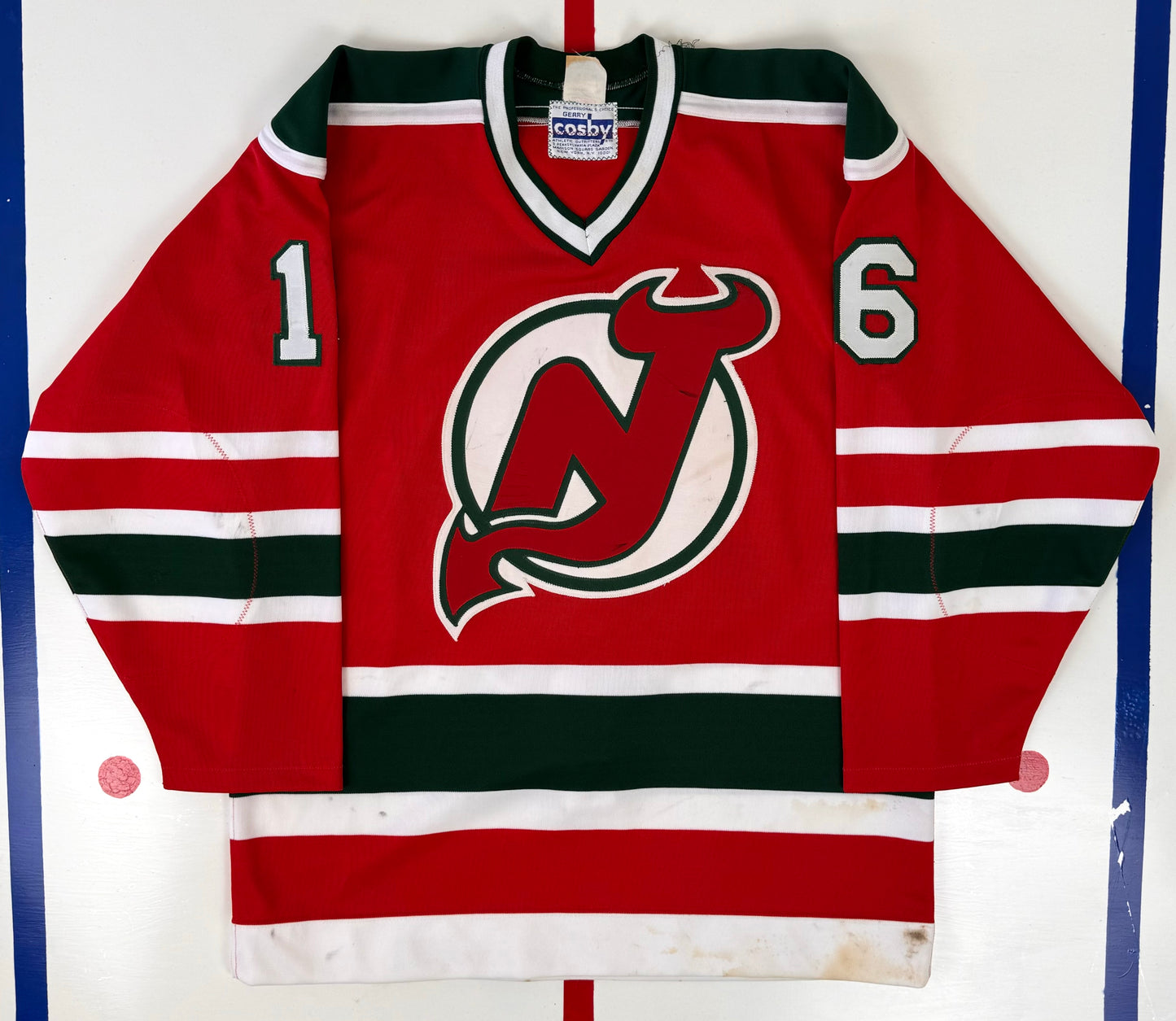 New Jersey Devils Pat Verbeek 1987 Preseason Game Worn NHL Hockey Jersey (48/Large)