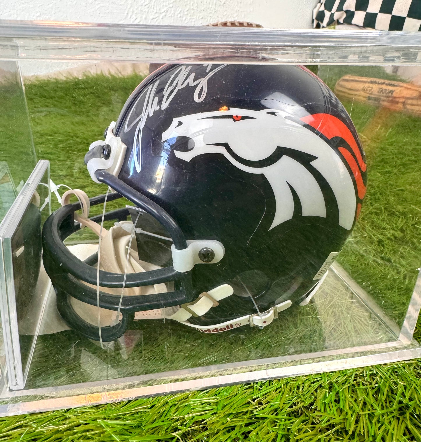 John Elway Autographed John Elway Denver Broncos Signed Mini Helmet and Rookie Card
