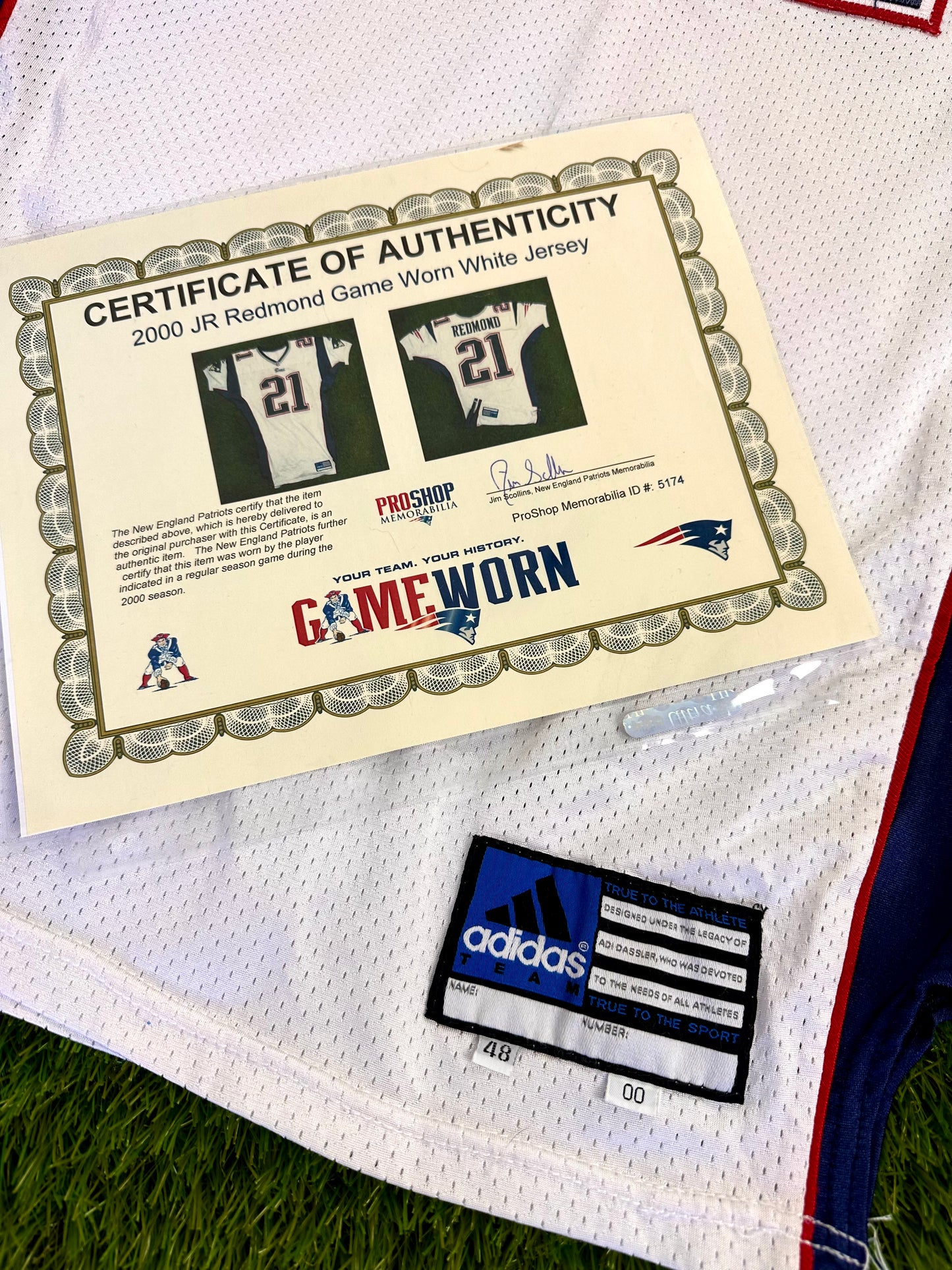New England Patriots JR Redmond 2000 Game Worn NFL Football Jersey (48/Large)