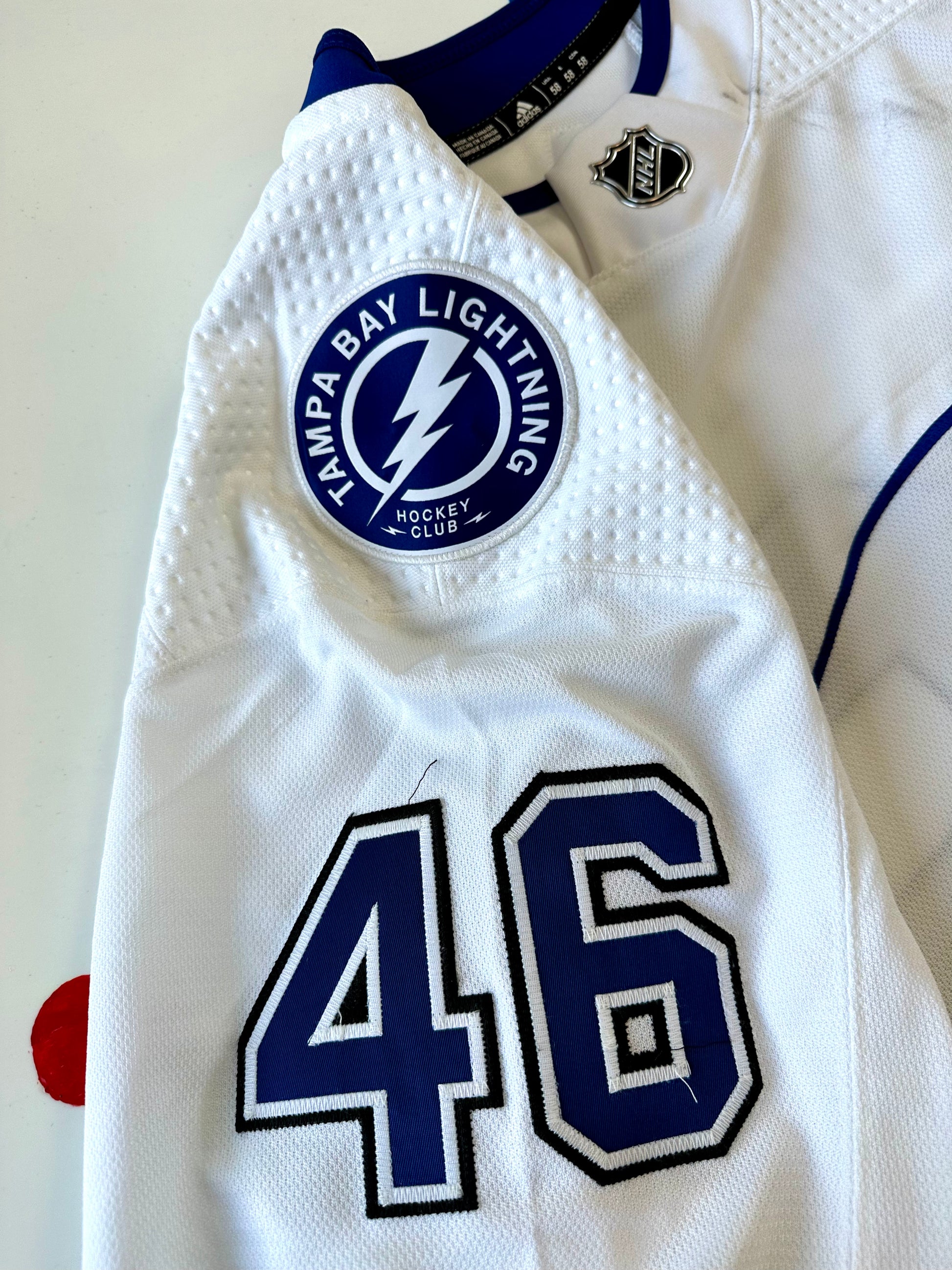 Tampa Bay Lightning 2018 19 Taylor Raddysh Game Worn NHL Hockey Jersey 58 XXXL