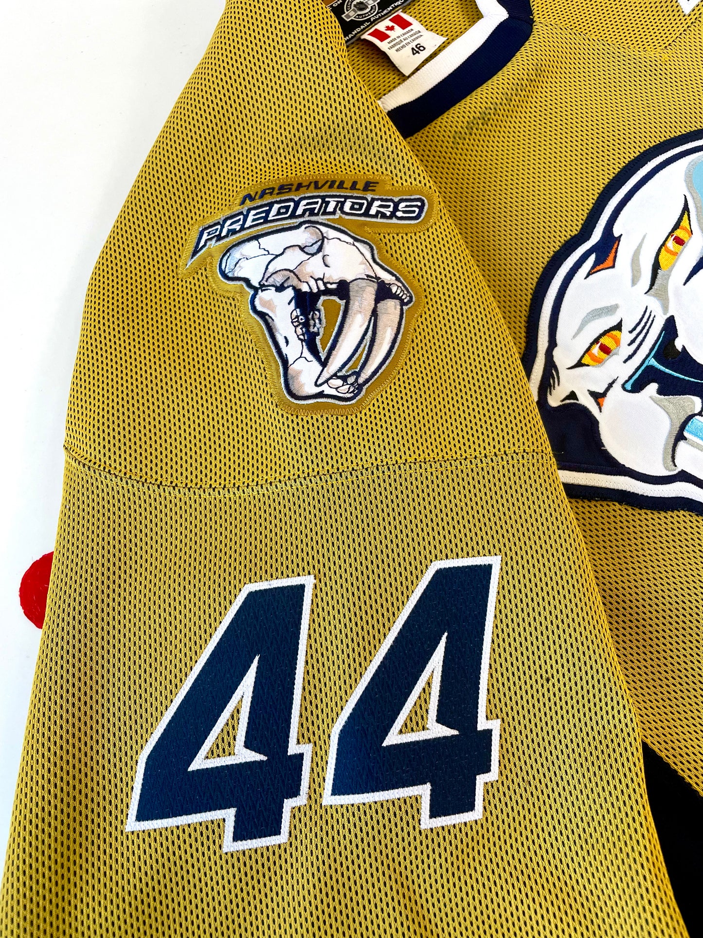 Nashville Predators 2003-04 Kimmo Timonen “Mustard Cat” Hockey Jersey (46/Small)