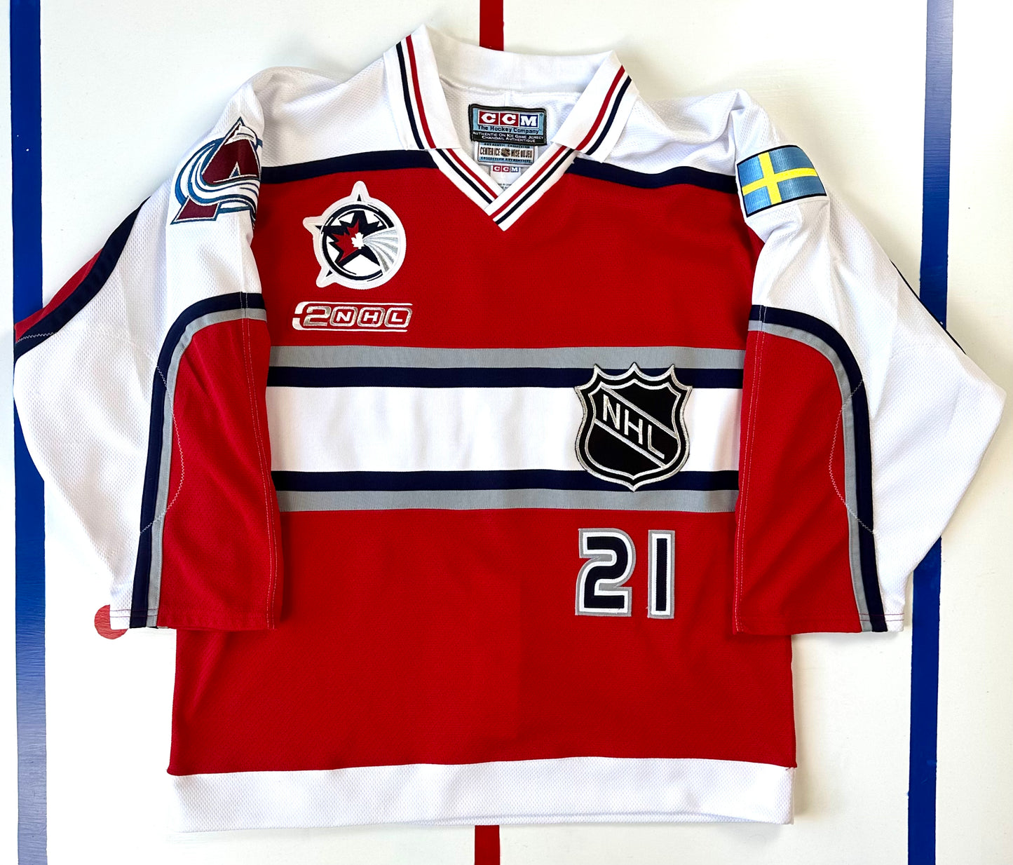Peter Forsberg Team World 2000 NHL All-Star Game Colorado Avalanche Sweden Hockey Jersey (48/Large)