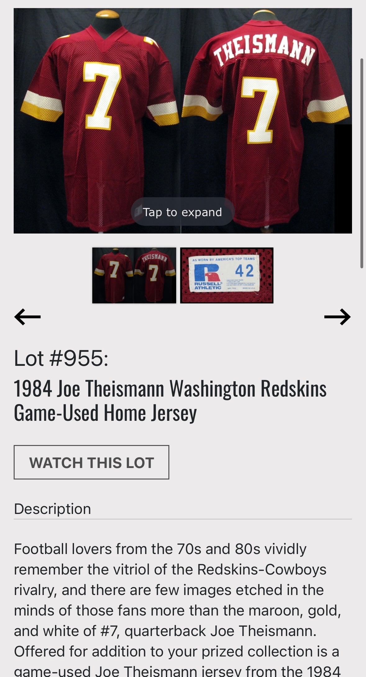 Washington Redskins 1984 Joe Theismann NFL Football Jersey (48/XL)